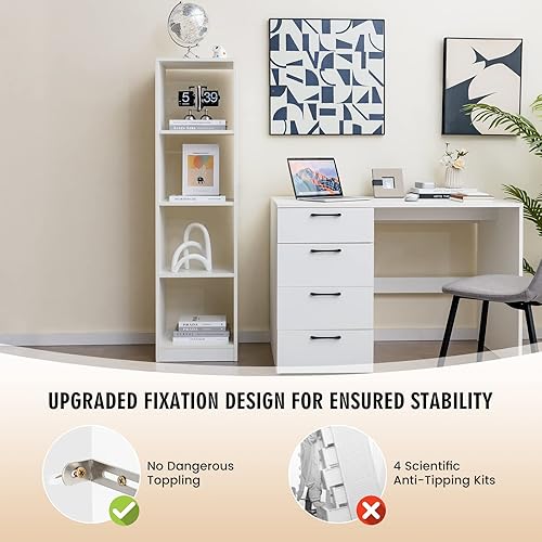 Miniatura 4 de Giantex Estantería de 4 cubos de 56 pulgadas de alto, color blanco, estantería independiente de 15 pulgadas de ancho y 5 niveles con 4 kits