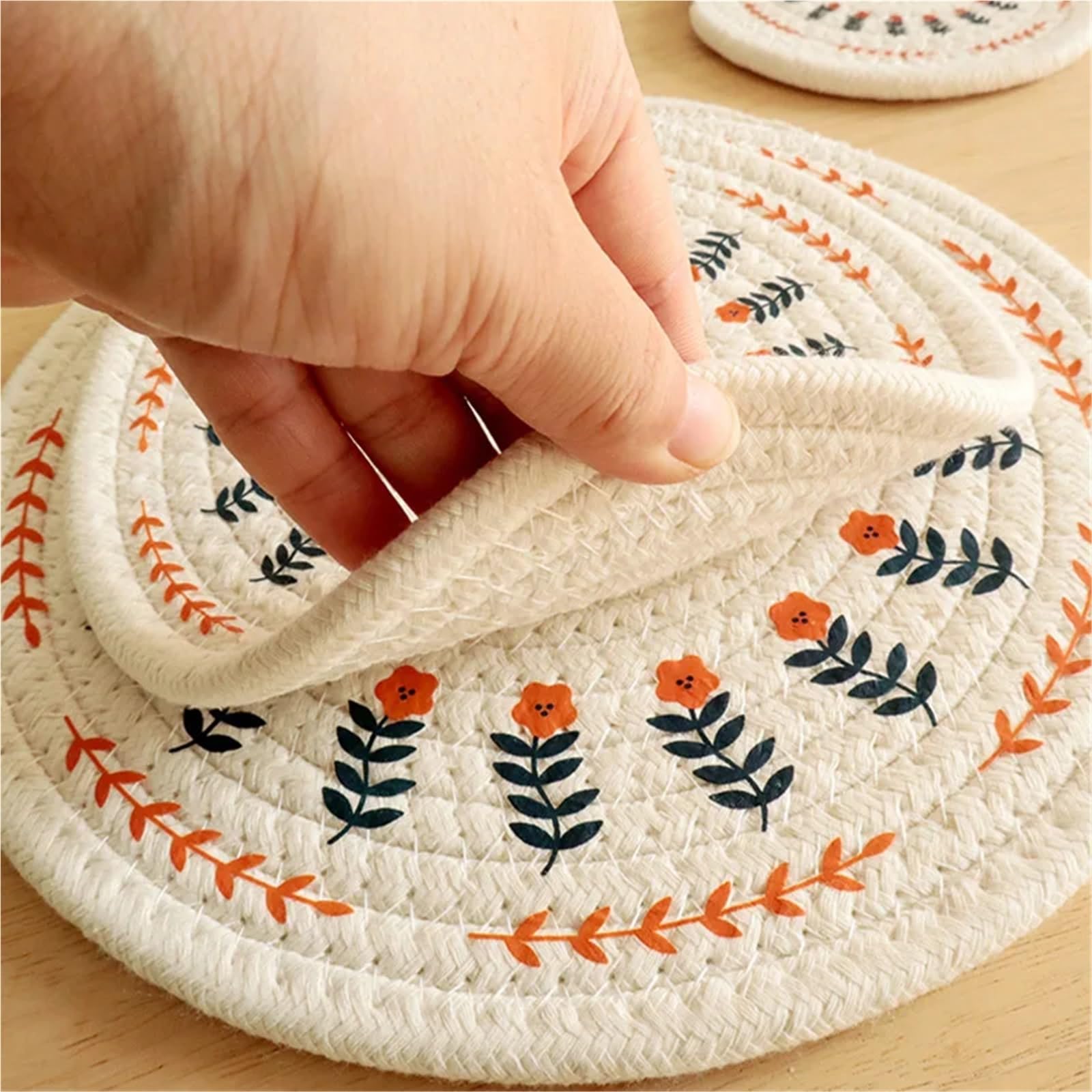 4 Piezas de Almohadillas aislantes de Calor Tejidas de algodón for Platos de Comedor, Cuencos, cazuelas, Posavasos for té, tapete de Mesa antiescaldaduras para Ollas Calientes, Platos(24cm)
