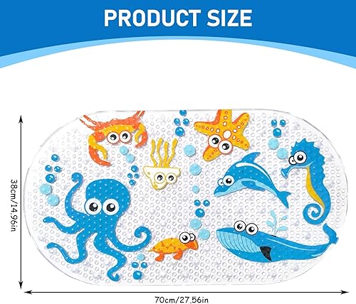 Miniatura 5 de Tapete de baño para niños pequeños, tapete de baño antideslizante de PVC de 15 x 28 pulgadas para niños, bonita alfombra de baño de dibujos animados