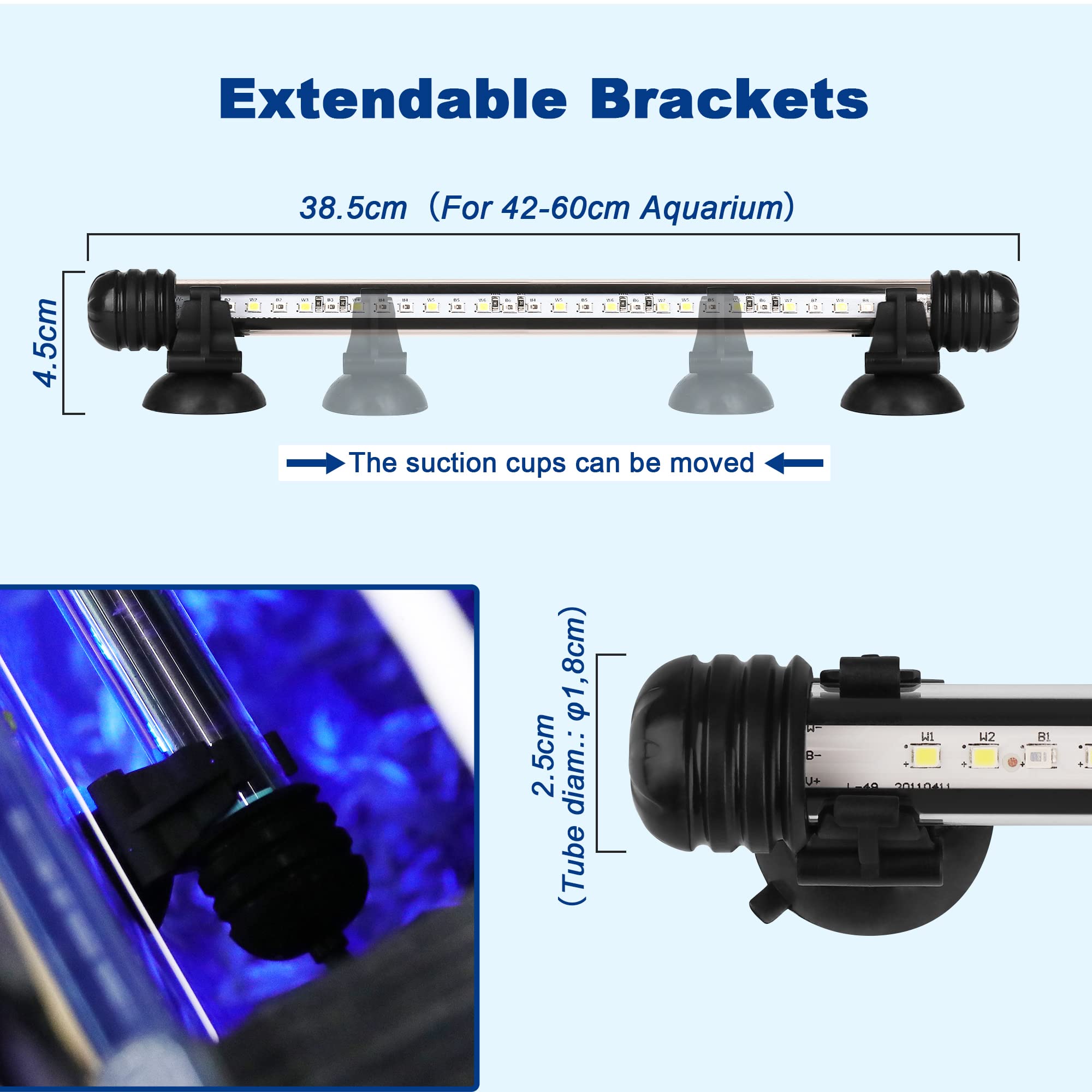 BELLALICHT LED Minuterie Éclairage d'aquarium, Lampe Tube Aquarium [Bleue & Blanc Lumière] avec Gradateur intégré, Dimmable 10 niveaux de luminosité IP67 étanche pour Aquariophilie - 5