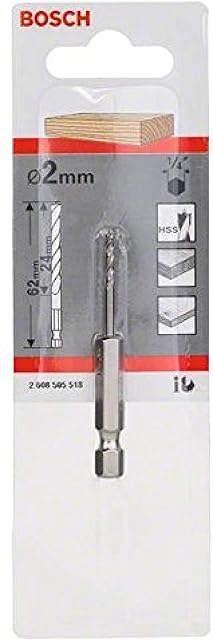 Bosch 2608595518 Hex Shank Wood Drill Bit, 2mm x 24mm x 62mm, Silver