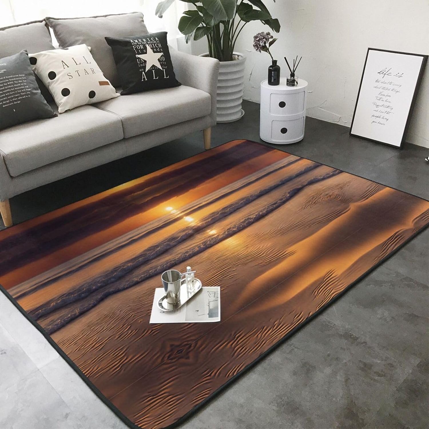 Flannel Non-Slip (Sunset Beach) Rug Pad 80×50in Soft Washable Protective for Hardwood Floors Bedroom Bathroom Living Room