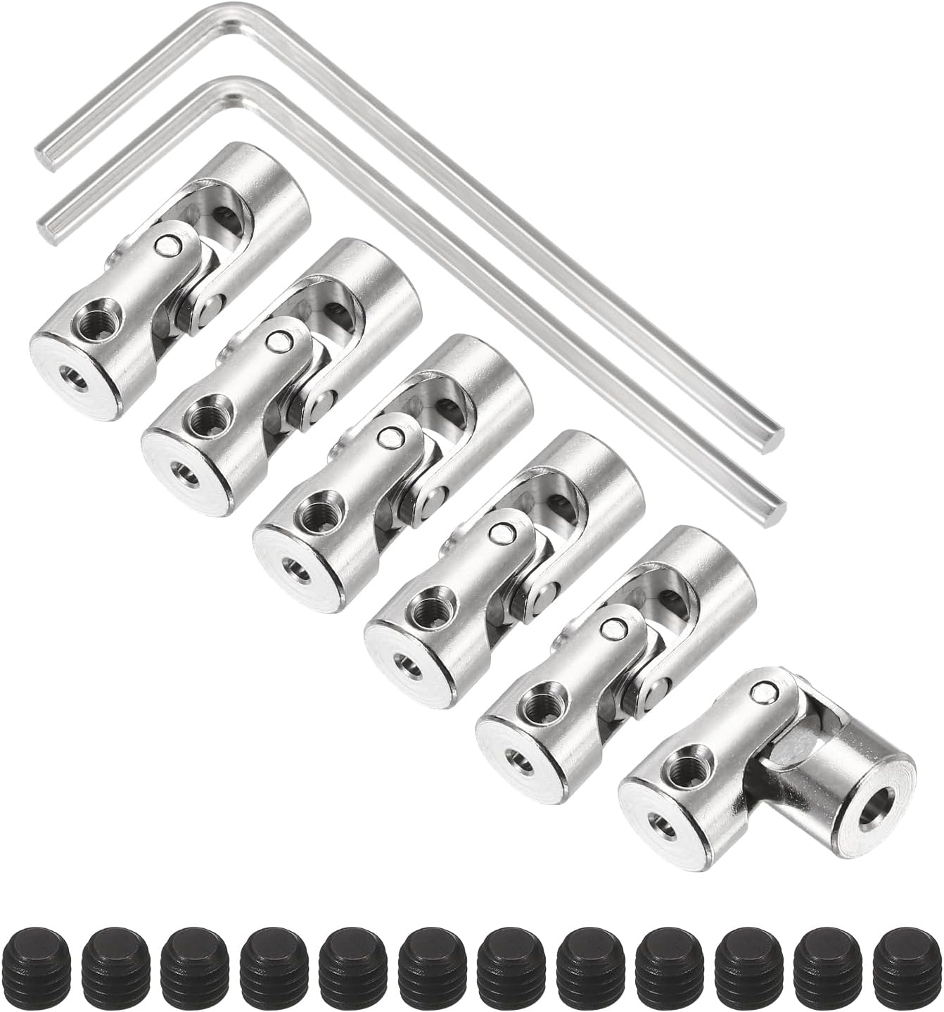 sourcing map 6Pcs 2mm to 3mm ID Steering Universal Joint Shaft Coupling, SAE 1045 steel 45°Degree Rotatable Joints Coupler with Screws Wrench Set for Model Car Ship Drive Shaft Motor