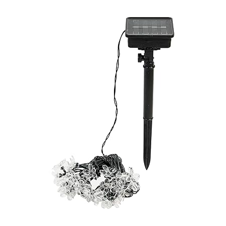 Lexton Decorative Solar Sakura Flower LED Light | 30 LED 8 Flashing Mode On/Off with Spikes | 600 mAh Inbuilt Rechargeable Battery IP65 Waterproof Suitable for Garden, Yard, Lawn- Pack of 1 Warm White