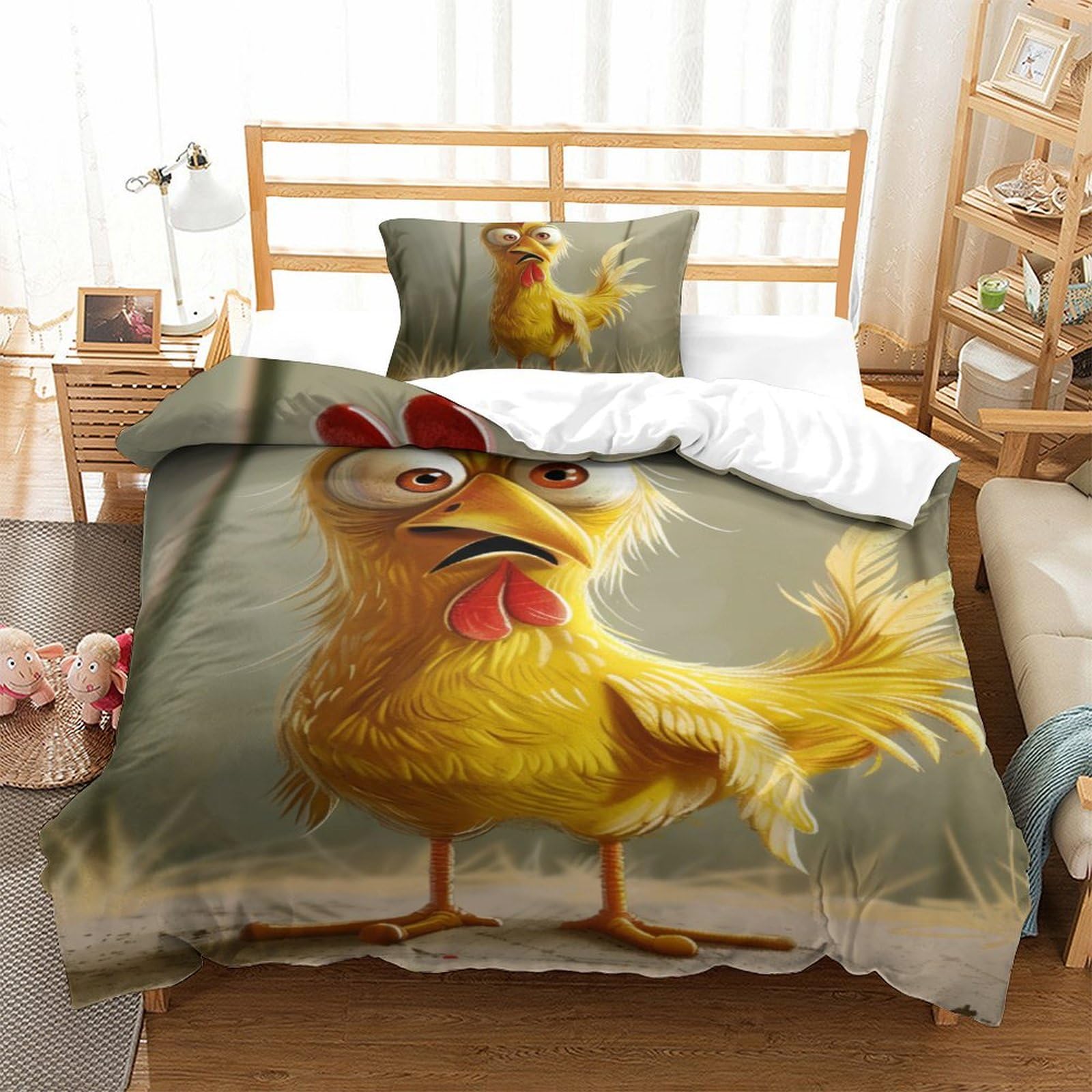 Parure de lit imprimé Coq 3D avec housse de couette hypoallergénique pour un sommeil réparateur