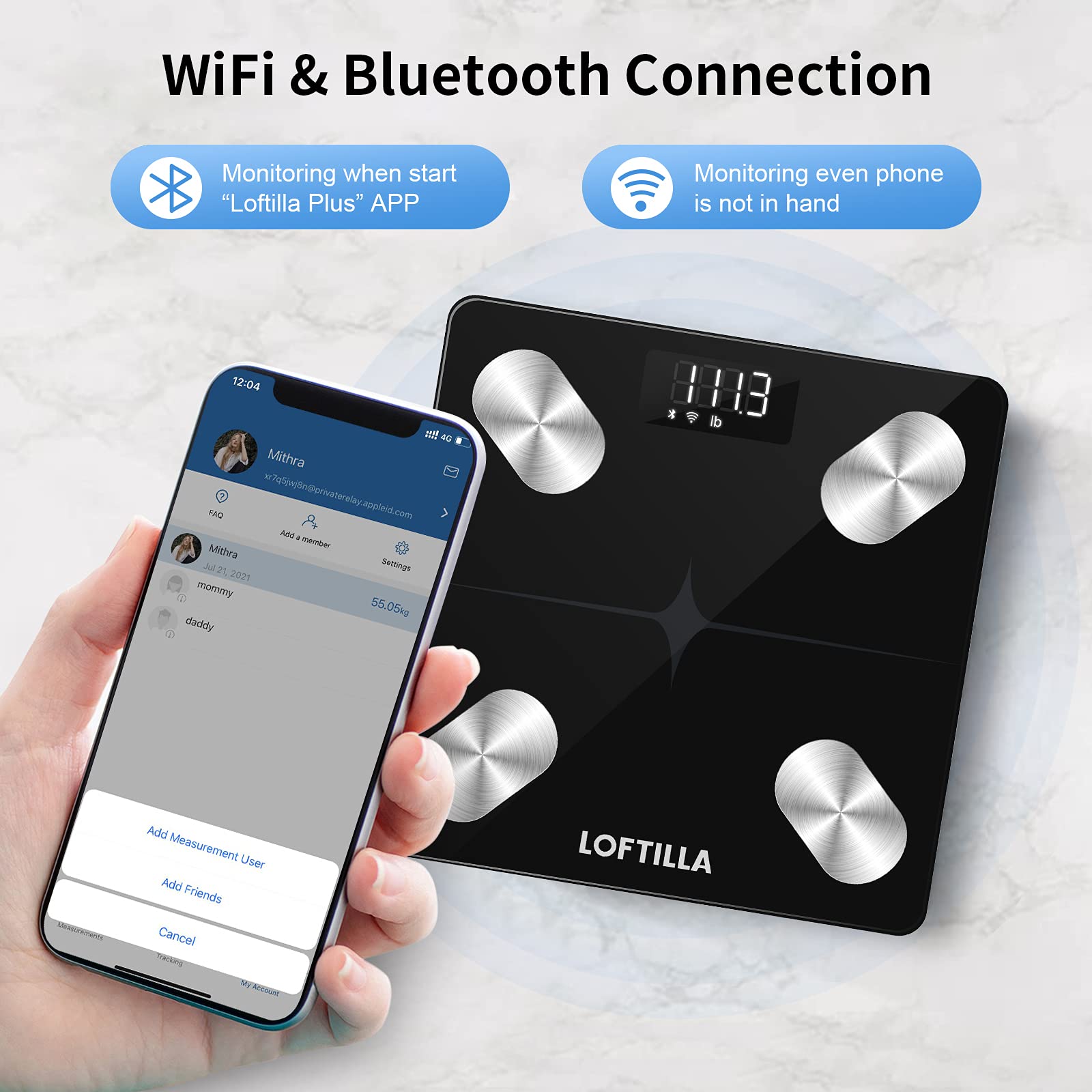 LOFTILLA WiFi Smart Scale for Body Weight and Fat, Bluetooth Weight