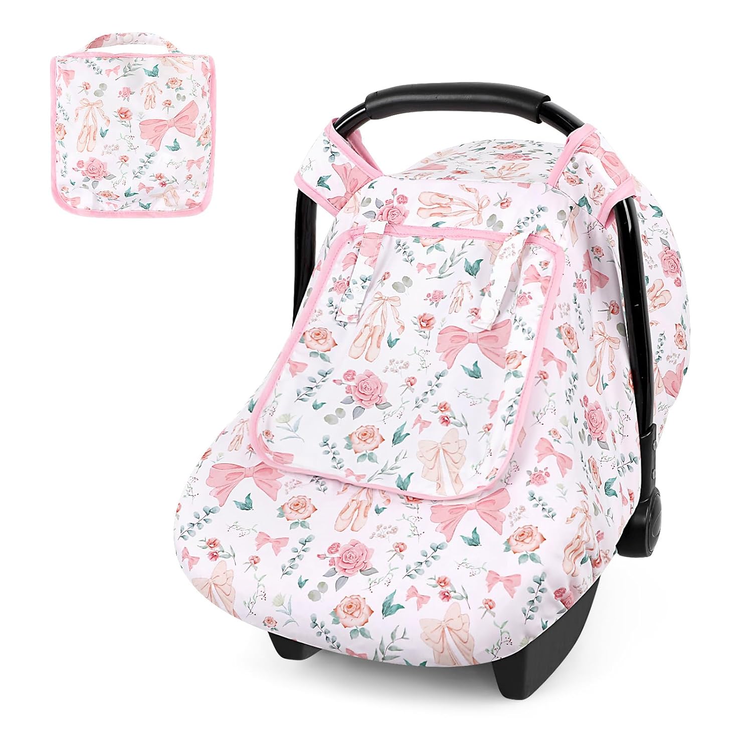 Baby Car Seat Cover Winter, Windproof Carseat Covers for Newborn with 2 Layers Window, Pink Flowers Infant Car Seat Canopy for Girls with Minky Dot Backing, Keeps Babies Warm and Cozy Baby Car Seat Cover Winter, Windproof Carseat Covers for Newborn with 2 Layers Window, Pink Flowers Infant Car Seat Canopy for Girls with Minky Dot Backing, Keeps Babies Warm and Cozy