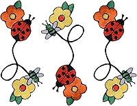 Vista 4 de Mariquita y abeja con flores de margarita, bordado, parche para planchar (1)