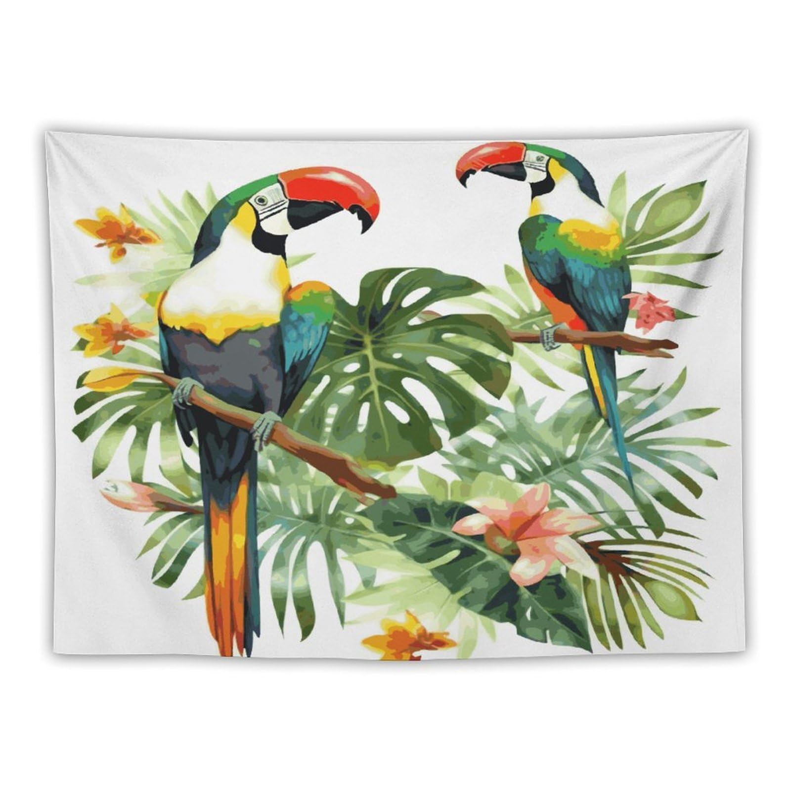 LDGSUPH Toucans Parrot Palm Tree Leaves Tapestry Wall Hanging Decor Anti-fading Aesthetic Wall Tapestries Fashion Wall Blanket Decor Modern Wall Art Tapestry for Bedroom Home Decor 30"x40"