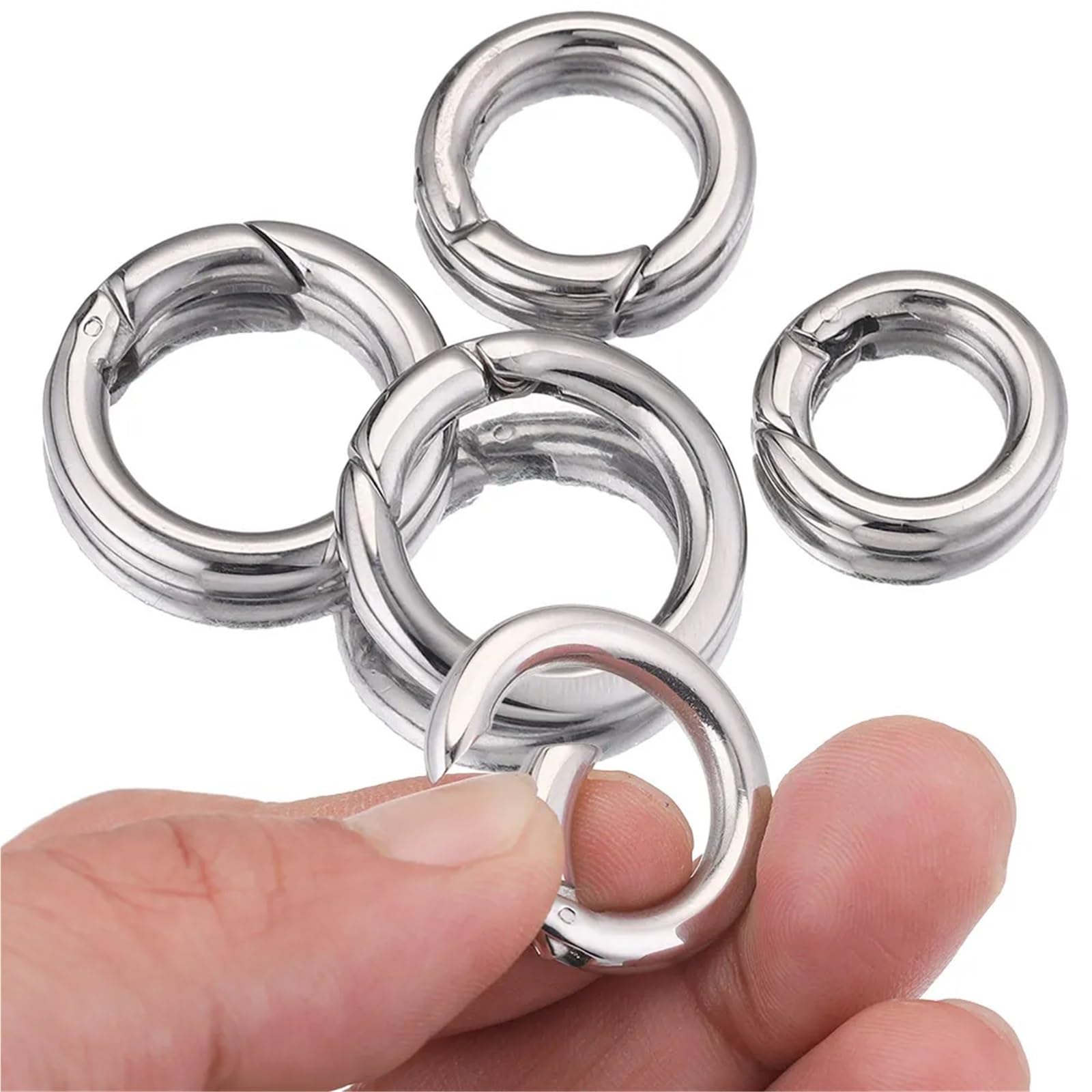 O-ring a molla in metallo 50pc tondo in acciaio inossidabile Chiusure a Portachiavi Clip for borsa Gancio Fibbie a catena Connettore a moschettone(20mm)