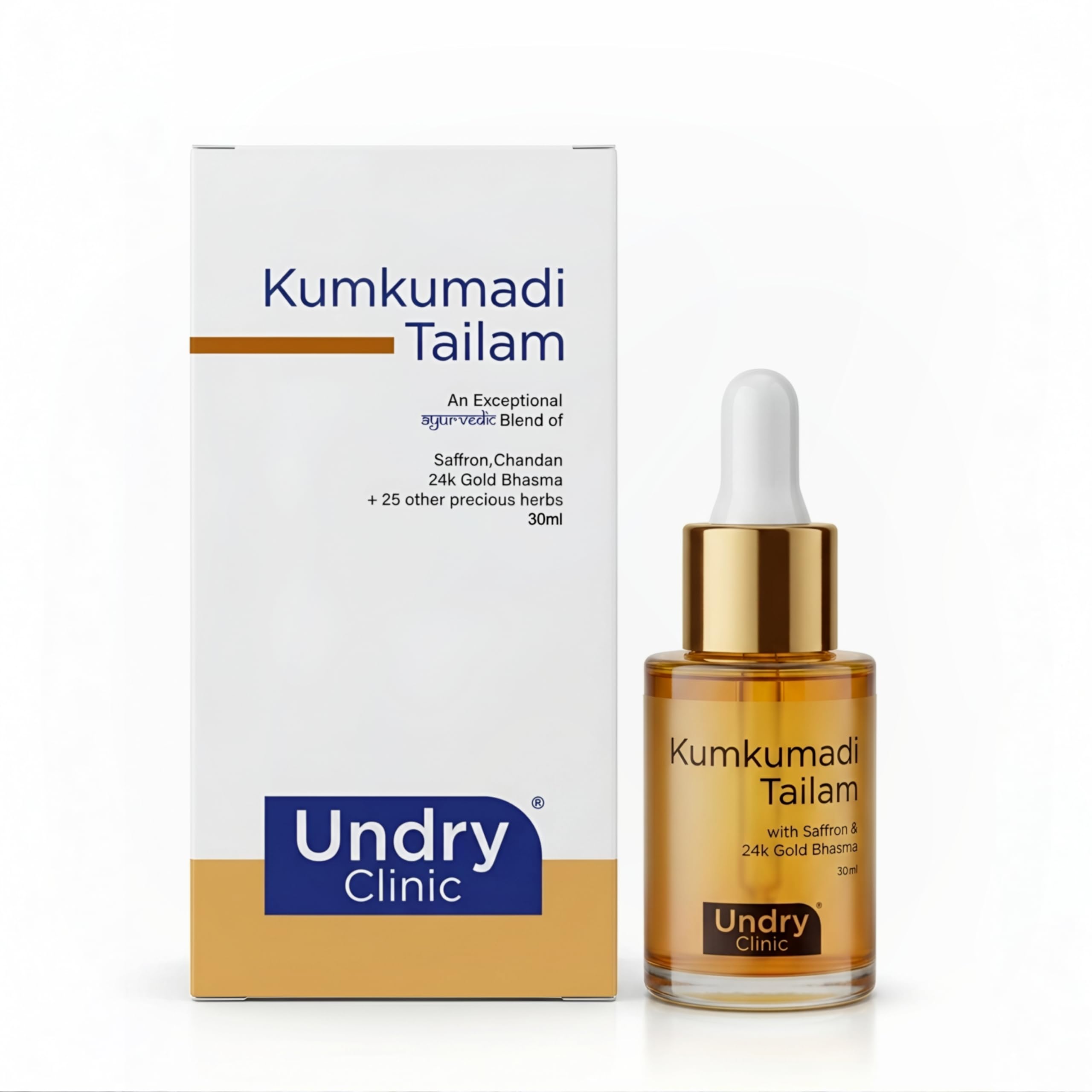 Undry Kumkumadi Tailam with Saffron & 24k Gold Bhasma - 30ml | Traditional Ayurvedic Face Oil for Radiance & Nourishment | Premium Herbal Blend