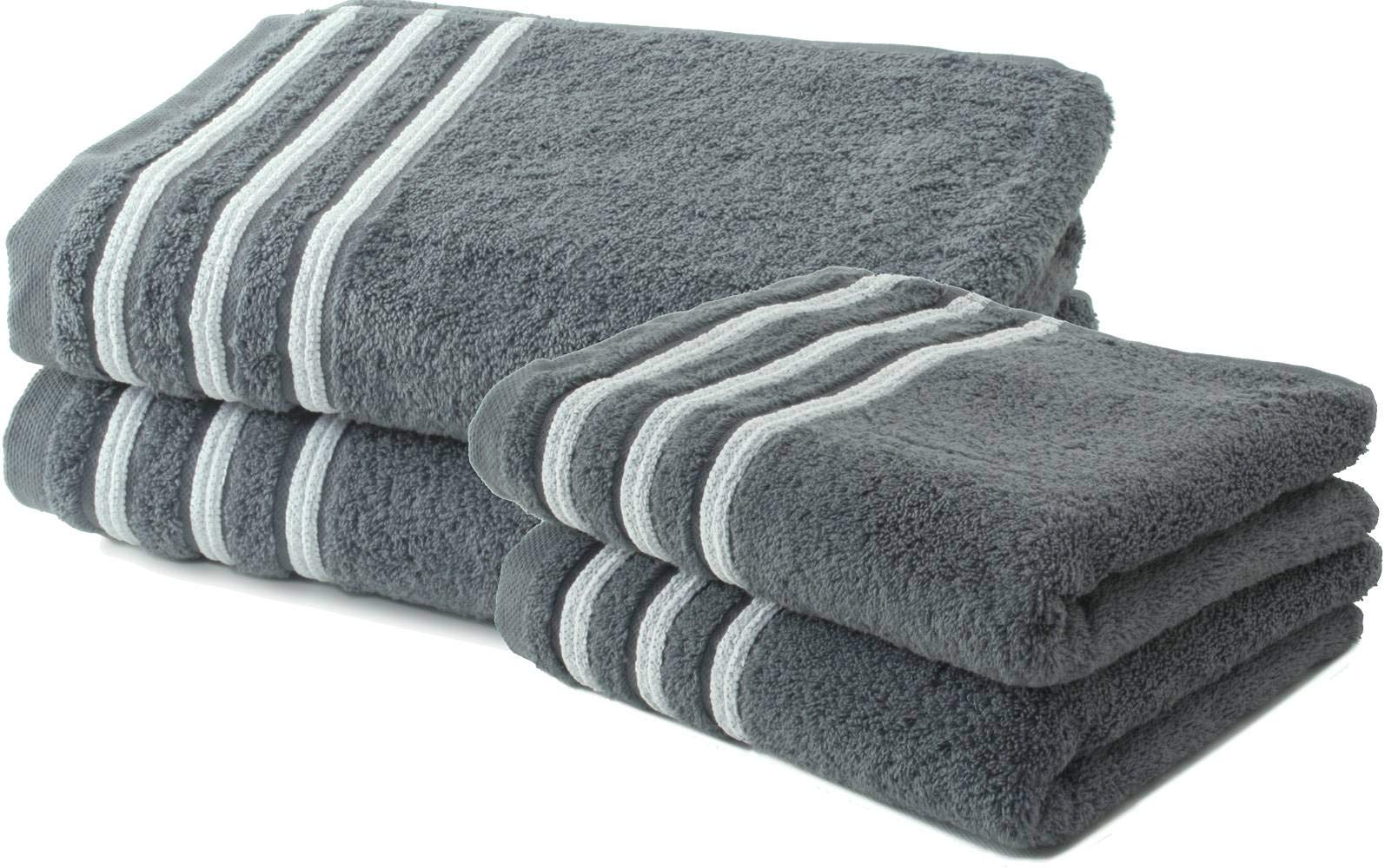 Lot de 2 Serviettes de Toilette 50x100 cm + 2 Draps de Douche 70x140 cm 100% Coton - 550 GR/m2