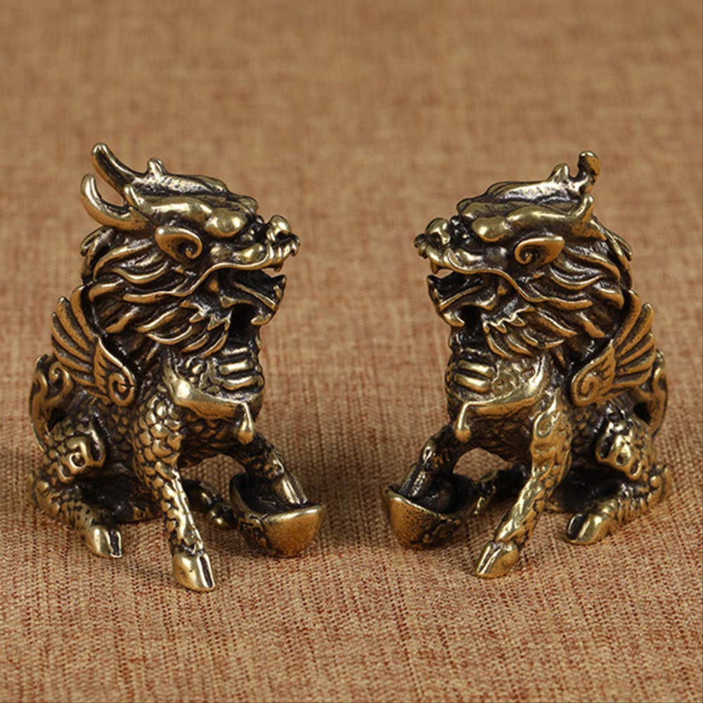 NFOQRVKW Figuras Estatua de Qi Lin de la Bestia mítica China de Bronce Antiguo, 1 par de Adornos de Animales de Cobre, Decoraciones for el salón Feng Shui del hogar de la Suerte