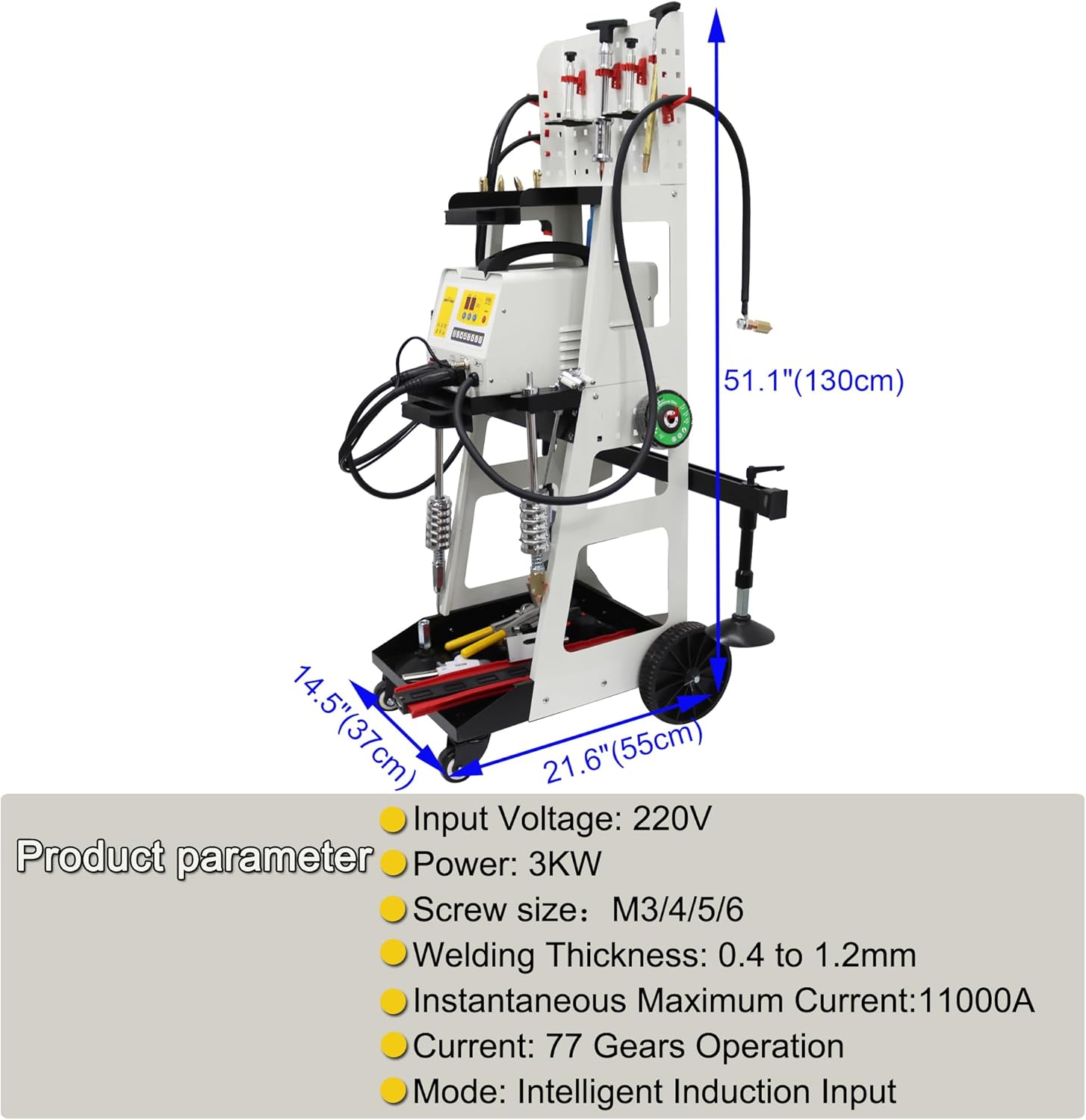 Steel Dent Pulling Machine Stud Welder with Data Recovery Function Car Repair Spot Dent Puller Vehicle Body Dent Pull Tool Kit with Tool Cart 220V