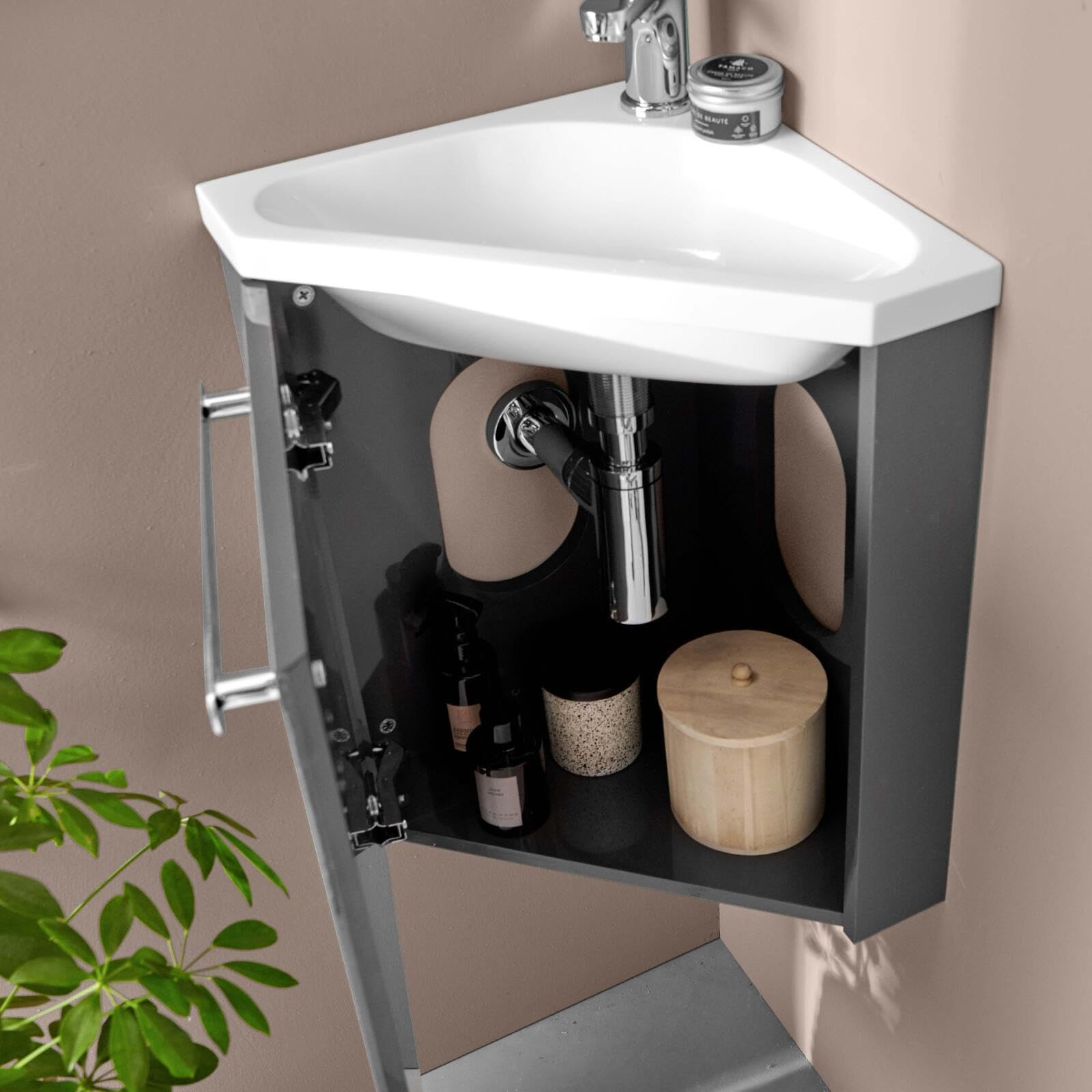 Mob-In - Lavamani angolare SKINO con lavabo in resina L 35 x H 53 x P 35 cm