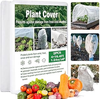 2PCS Plant Covers Freeze Protection, Plant Blanket for Plants 1.24oz/yd ², 4Ft x 16.4Ft Reusable Floating Row Cover for Ga...