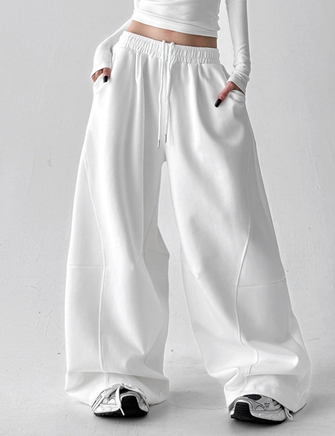 Women's High Waisted Sweatpants Wide Leg Lounge Pants Solid Drawstring Elastic Waist Casual Athletic Pants