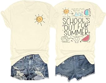 LUKYCILD Last Day of School Teacher Shirt Women School Out for Summer Shirts Casual Short Sleeve Teacher Appreciation Gifts