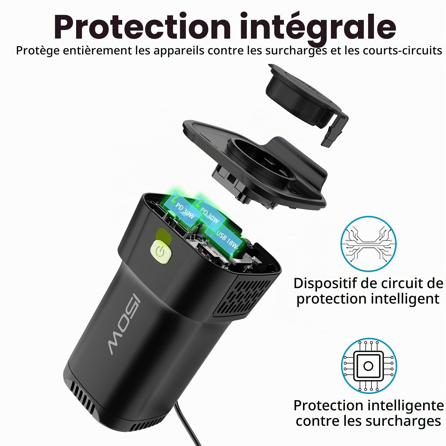 Convertisseur Transformateur Chargeur pour Voiture 150W 12V 220V-240V Onduleur DC/AC avec Ports De 30W 3A Double Typ-C and USB 3.0 18W Charge Rechargez Votre Ordinateur Portable Phone Tablet et Plus