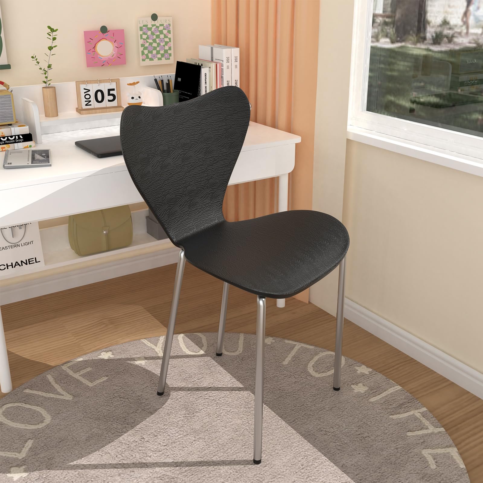 Set di 2 sedie da pranzo impilabili in polipropilene nero, 45,5 x 40 x 82,5 cm, design moderno, leggere e perfette per sala da pranzo e uso domestico