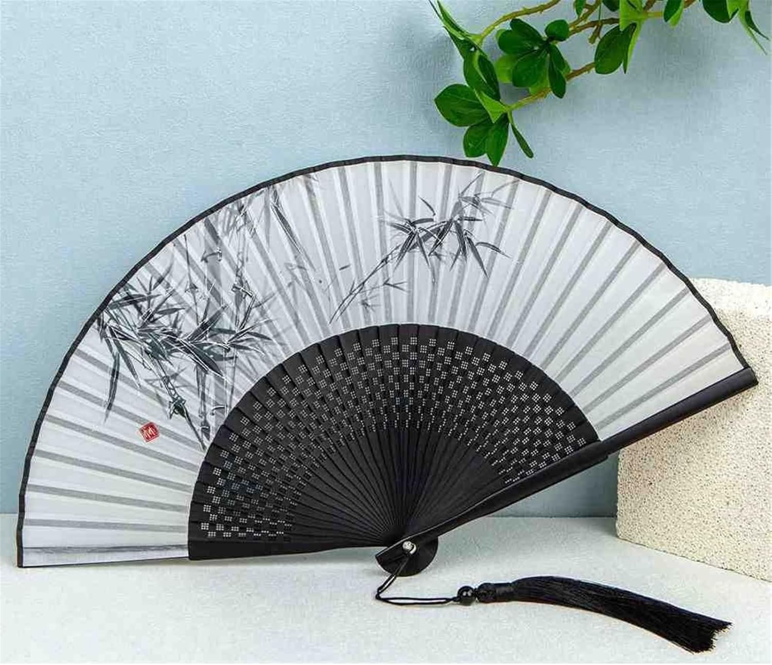 HFTTDJC Chinese Style Hand-Painted Silk Folding Fan, Ancient Retro Folding Fan-6