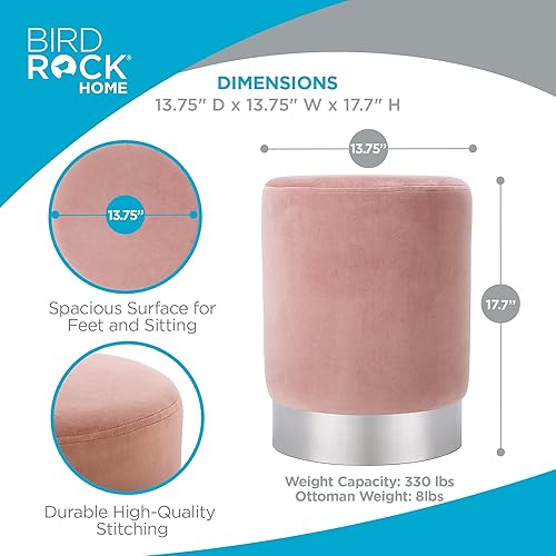 Miniatura 38 de BIRDROCK HOME Taburete otomano redondo – Diseño moderno de taburete acolchado suave – Ideal para sala de estar, dormitorio, reposapiés compacto,