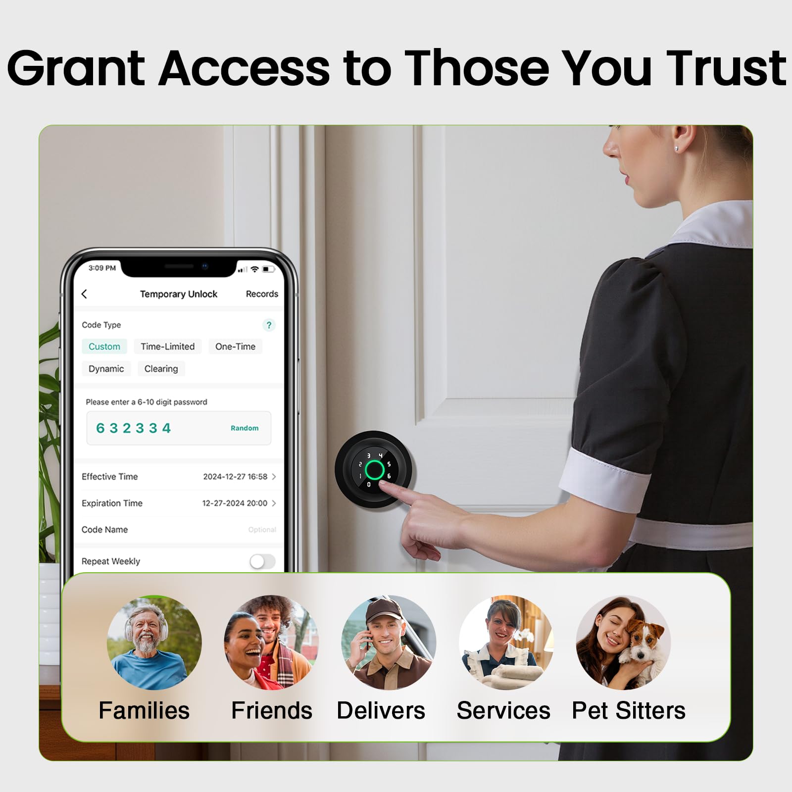 GHome Smart 4-in-1 Smart Door Knob Fingerprint Door Lock with Keypad, Biometric & App Control, Keyless Entry for Room, Garage, Office, Apartment, Local Data Storage