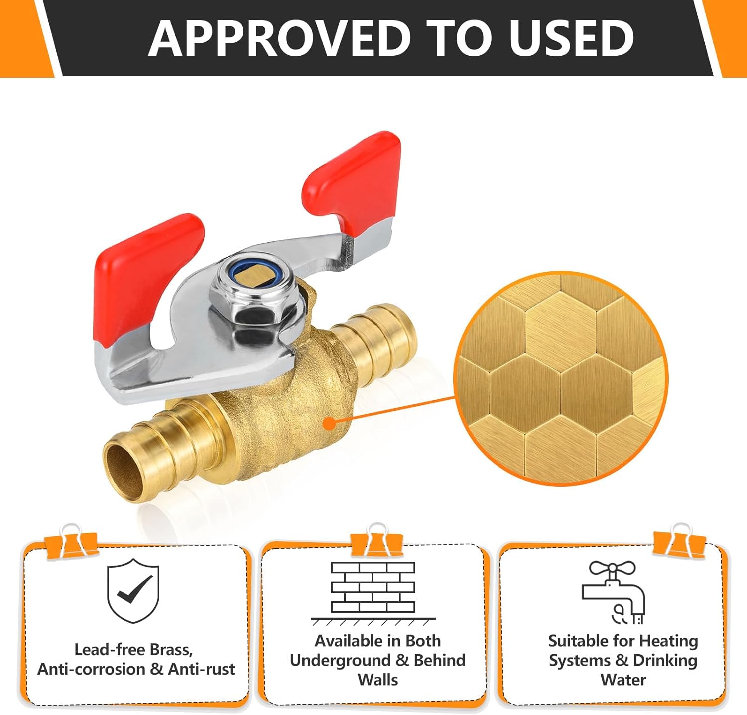 HeSun 10-PCs PEX Ball Valves, 3/4-Inch Barb Crimp Water Shut Off Valve with Butterfly Handle, ASTM F1807, Blue & Red