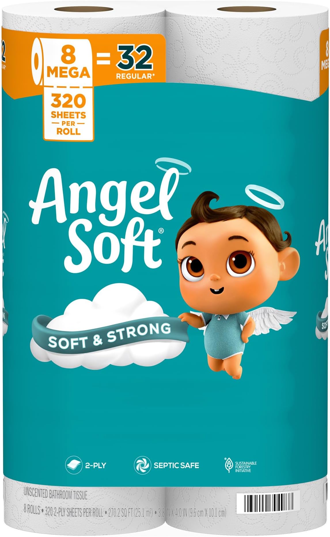 Toilet Paper, 8 Mega Rolls = 32 Regular Rolls, Soft and Strong Toilet Tissue