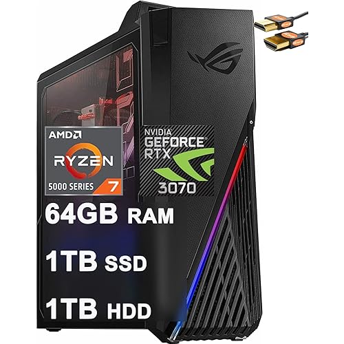 ASUS ROG Strix GA15 Gaming Desktop Computer AMD Octa-Core Ryzen 7 5800X (Beats i9-10900X) 64GB RAM 1TB SSD + 1TB HDD GeForce RTX 3070 8GB Graphic DisplayPort DVI Win10 Black + HDMI Cable