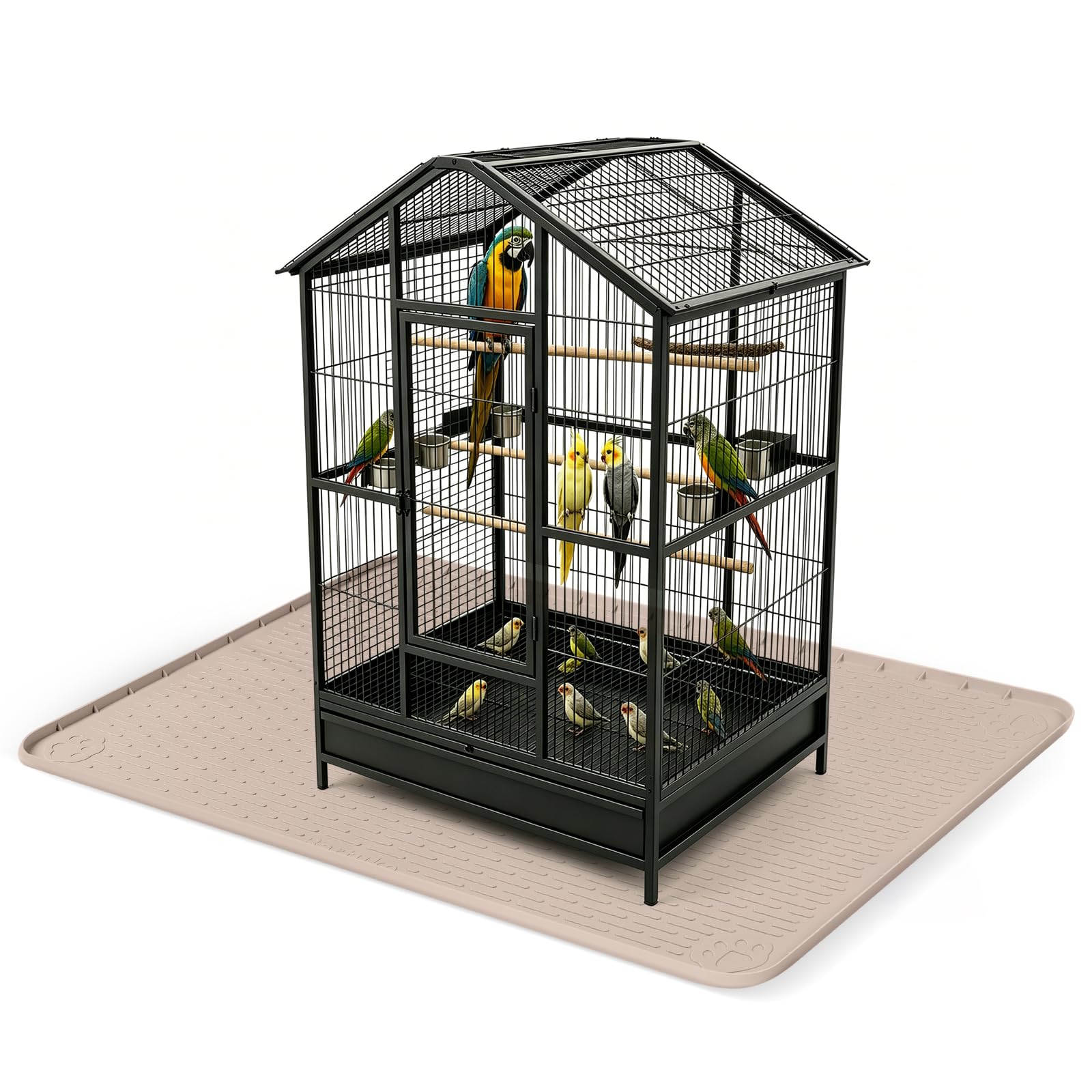 Bartuke Silicone Bird Cage Mat, Waterproof Pet Cage Liner, 70''x45'',Khaki