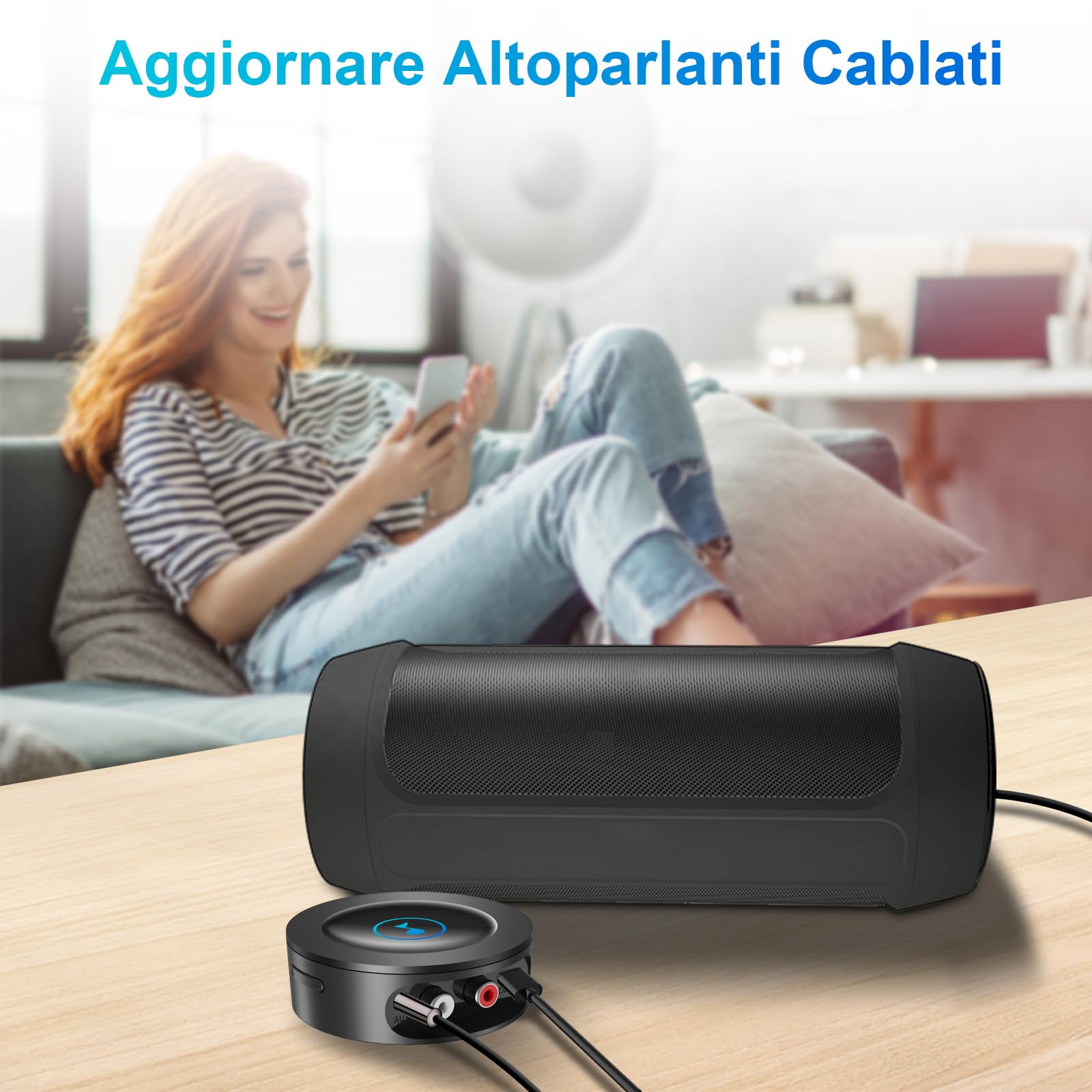 Ricevitore Bluetooth 5.2 HiFi, Adattatore AUX per Stereo Casa, Jack 3,5mm RCA, Audio HD Bassa Latenza