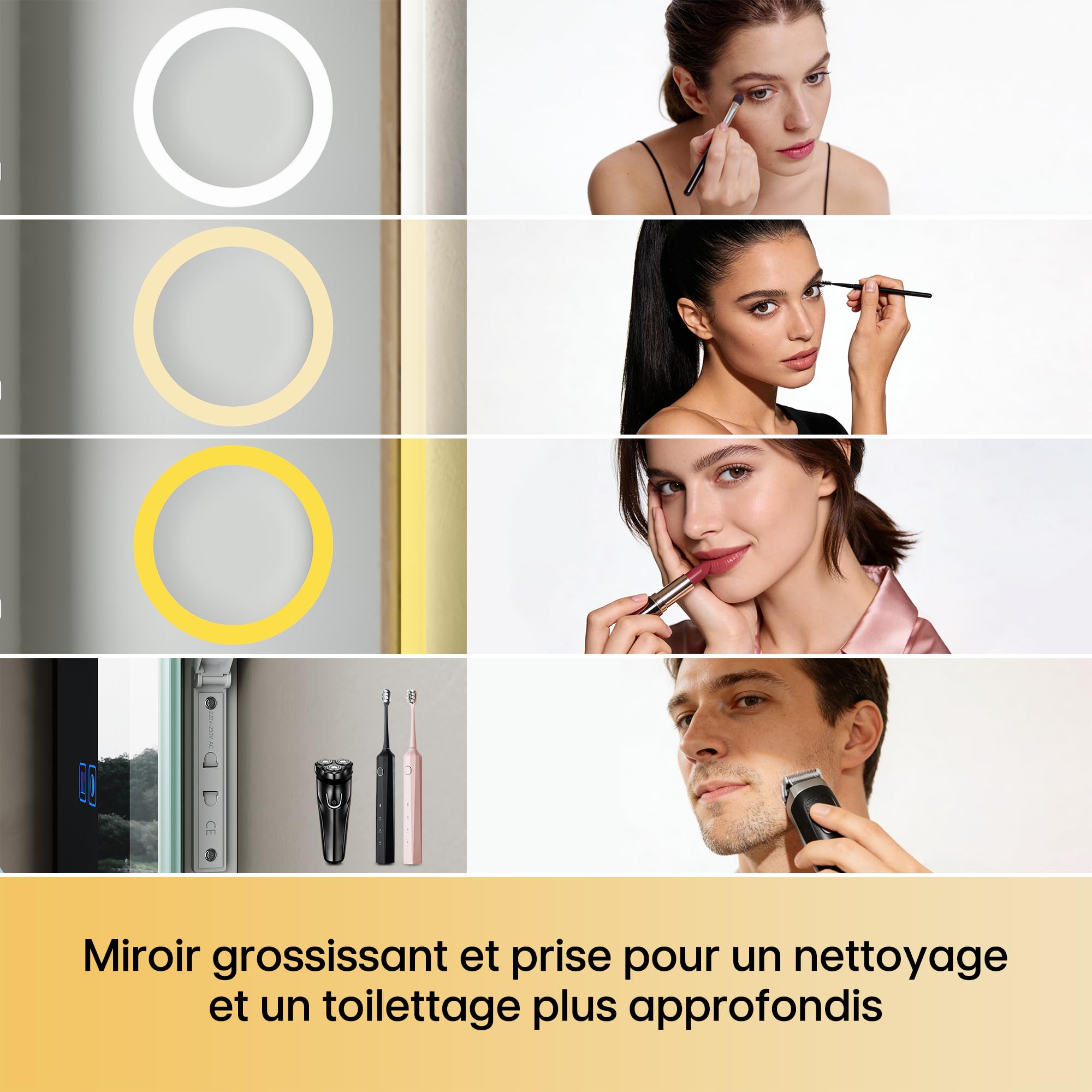 SIRHONA Specchio da bagno con illuminazione 80 cm, Bluetooth, dimmerabile, 3 colori leggeri, anti-appannamento, memoria, IP44, 3 x lente d'ingrandimento, specchio LED bagno, sensore tattile