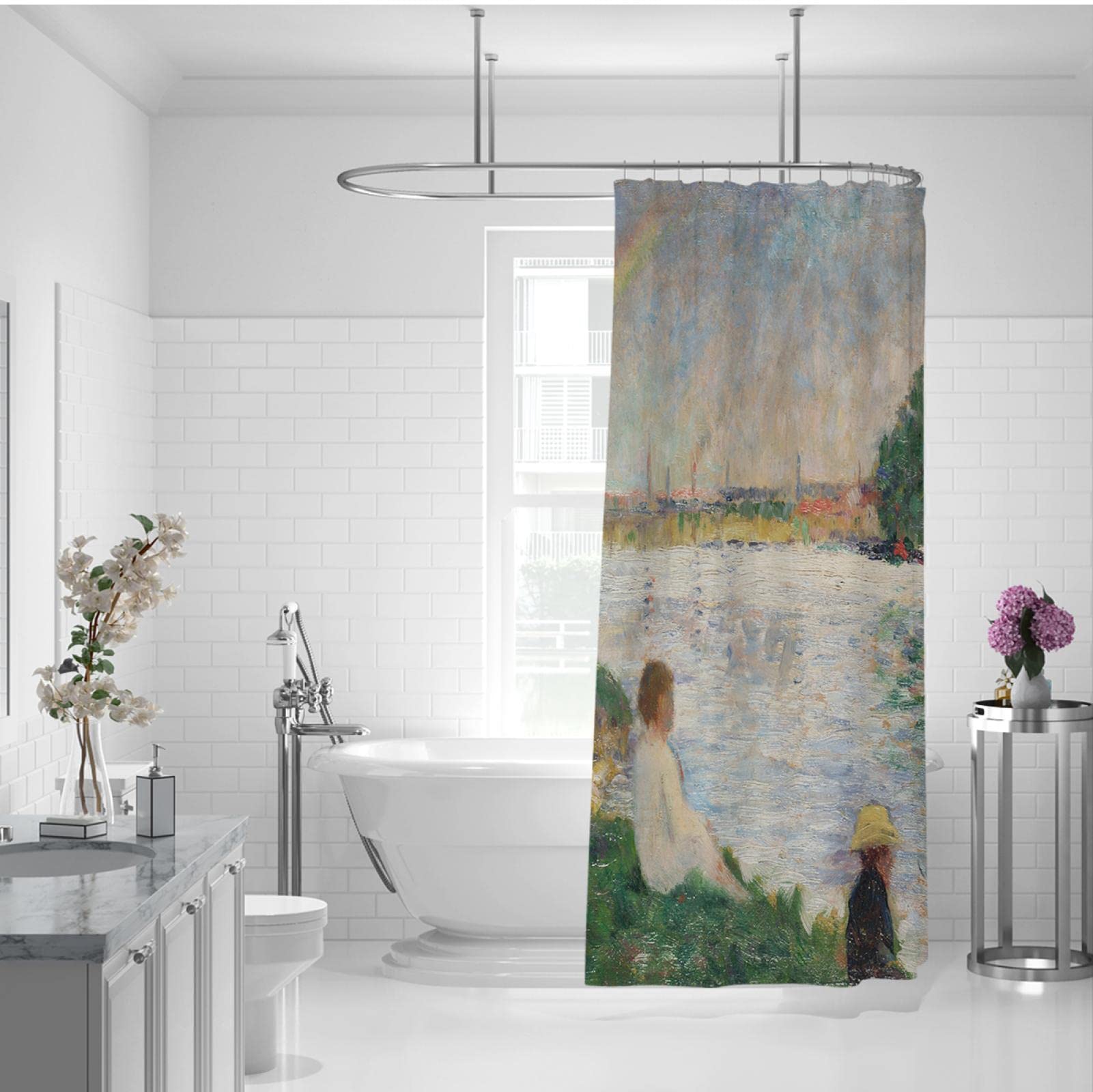 Georges Seurat Gemälde Druck auf Duschvorhang Eindrucksstil Stoff-Duschvorhang-Liner für Badezimmer Hotelqualität Design mit Haken W200 x L200cm