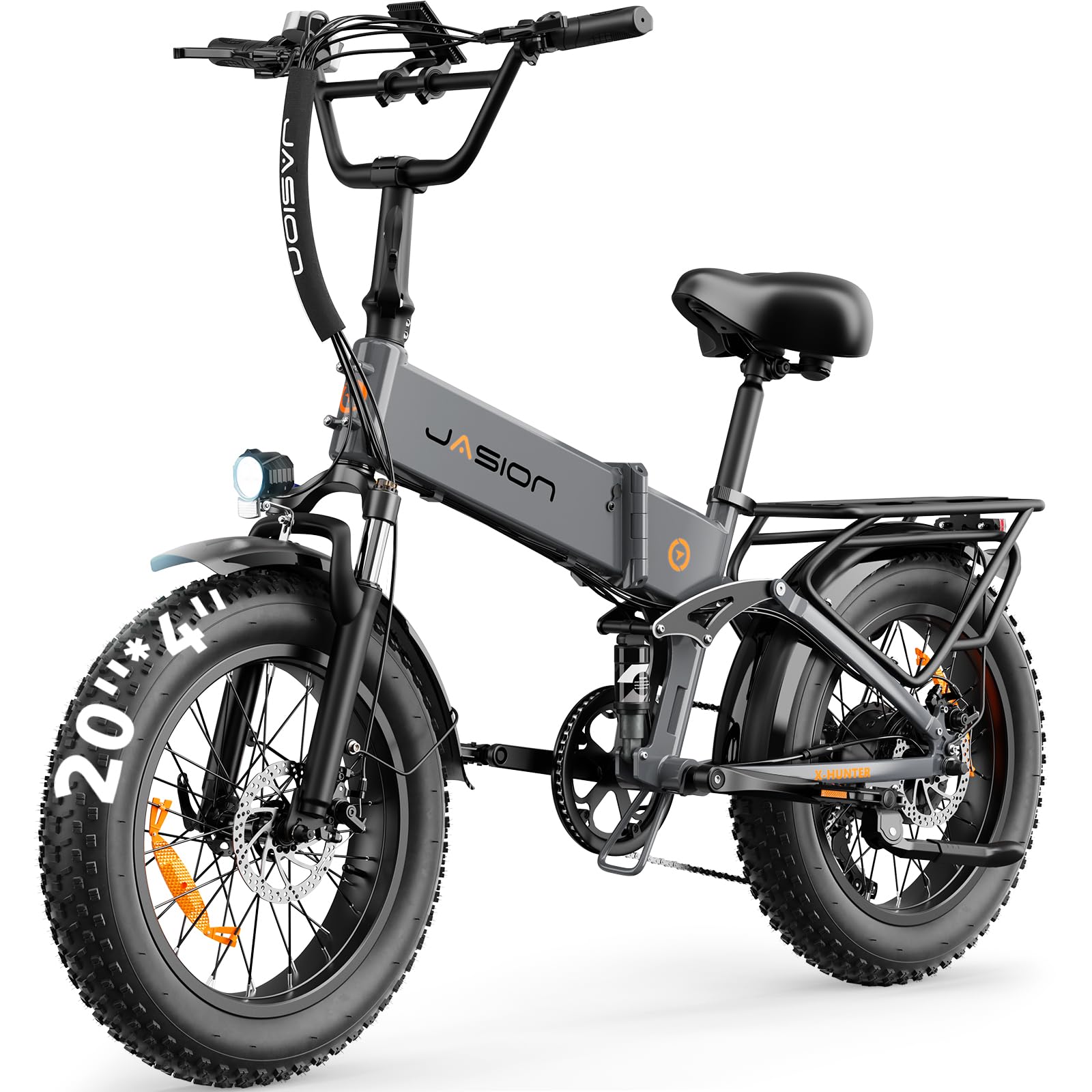 Jasion X Hunter&PRO Electric Bike for Adults,1800W/1400W Peak 20''Fat Tire Foldable Ebike,Folding E Bike Up to 80+/70+ Miles Range,720/624WH Removable Battery,30+MPH E Bike,Certified by UL2849