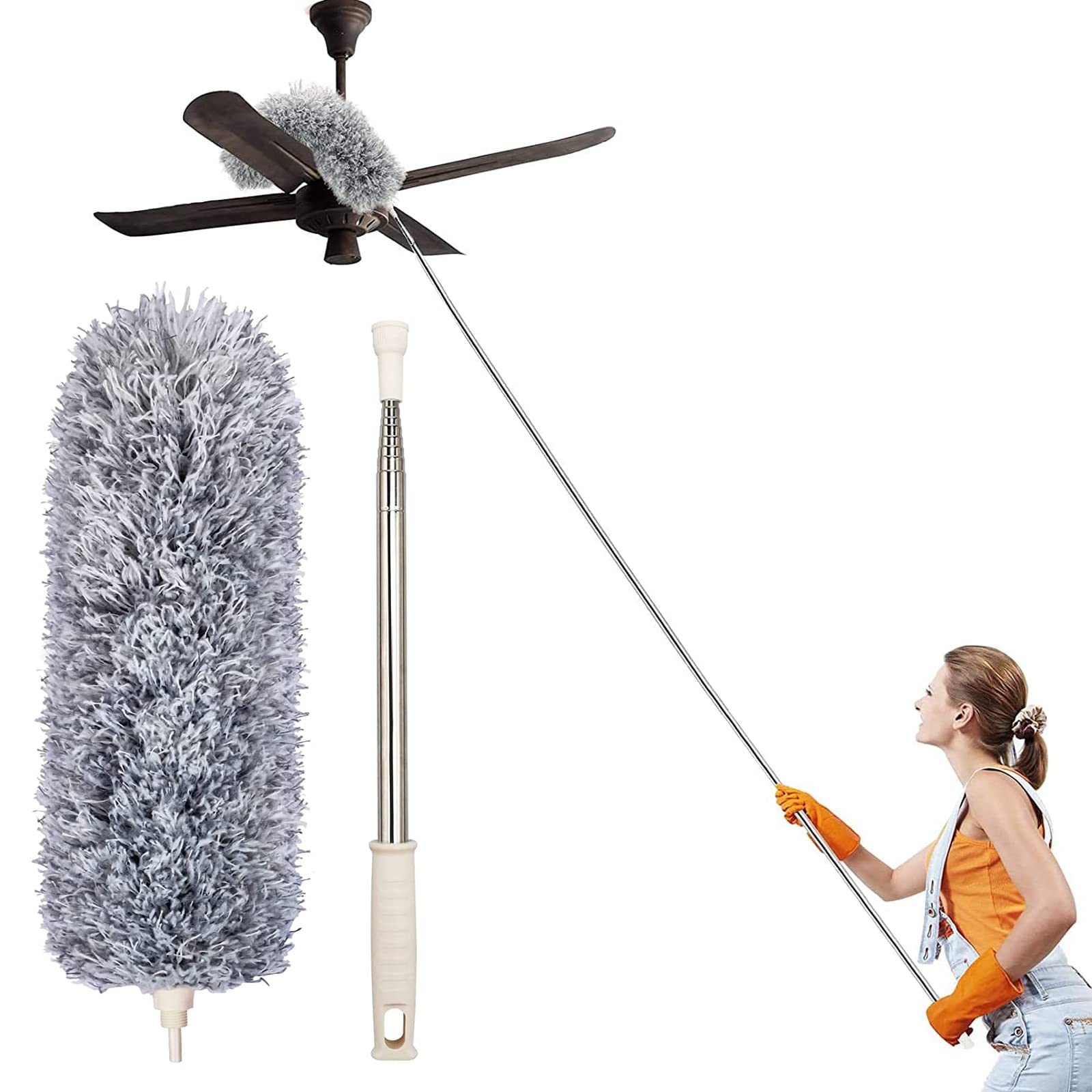 HomarketHomarket Dusters for Cleaning High Ceiling Fan,Microfiber Feather Duster with 30'' to 110'' Telescoping Extension Pole, Long Extendable Duster for Home Car Furniture Cobweb