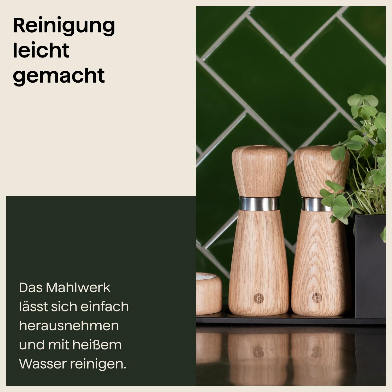 Crushgrind Kyoto Gewürzmühle mit Keramikmahlwerk | Salz und Pfeffermühle mit verstellbarem Mahlgrad für grobes Salz | Kräutermühle aus hochwertigen, nachhaltigen Materialien (170 mm, Braune Esche) | Keramikmahlwerk mit verstellbarem Mahlgrad - Für Salz, P