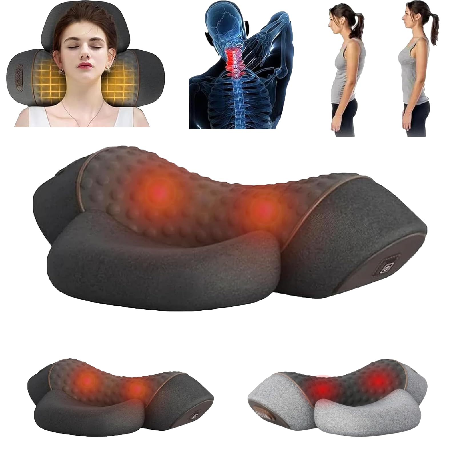 Cuscino per massaggio cervicale, 3 in 1, con funzione di massaggio, impacco caldo e airbag