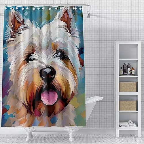 Miniatura 4 de JENWLL Cortina de ducha divertida Dogo Argentino de 72 x 72 pulgadas, pintura al óleo, tela impermeable, con 12 ganchos de plástico, estilo 3