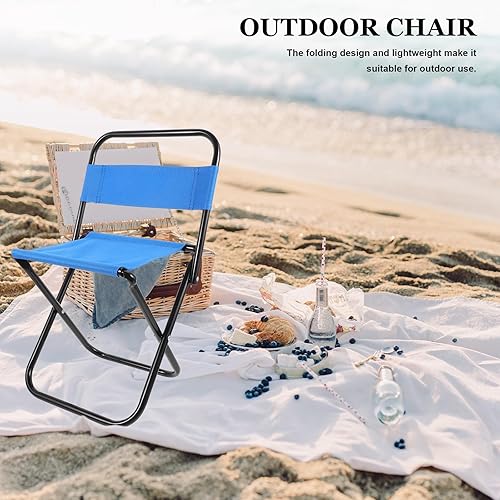 Miniatura 6 de Kisangel Portable Foldable Camping Chair with Backrest, Lightweight Small Outdoor Folding Stool for Fishing, Beach, Hiking, and Travel, Compact Blue
