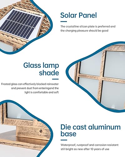 Miniatura 5 de E26 Luces solares para postes al aire libre IP65 Luz de pilar de vidrio impermeable Luz de columna LED cuadrada al aire libre Villa Patio Valla