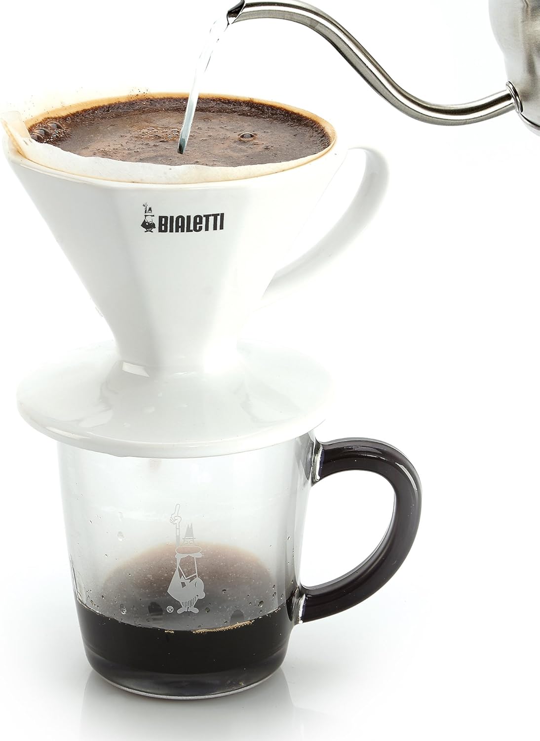 Bialetti White Ceramic Coffee Pourover Dripper during brewing