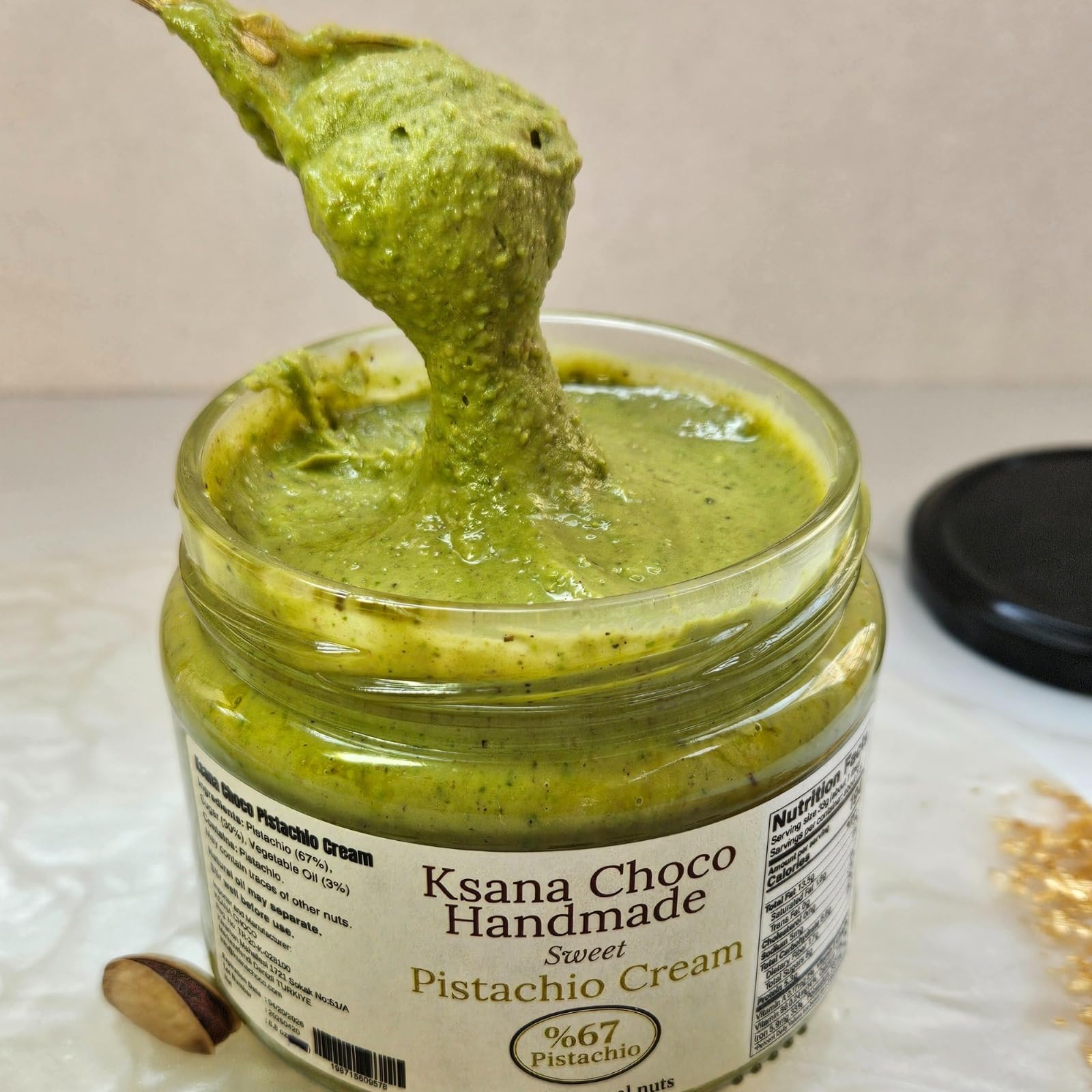 Ksana Choco Pistachio Cream 67 Turkish Pistachios 12 3 oz Palm Oil Free Handmade Spread With Free Roasted — view 6