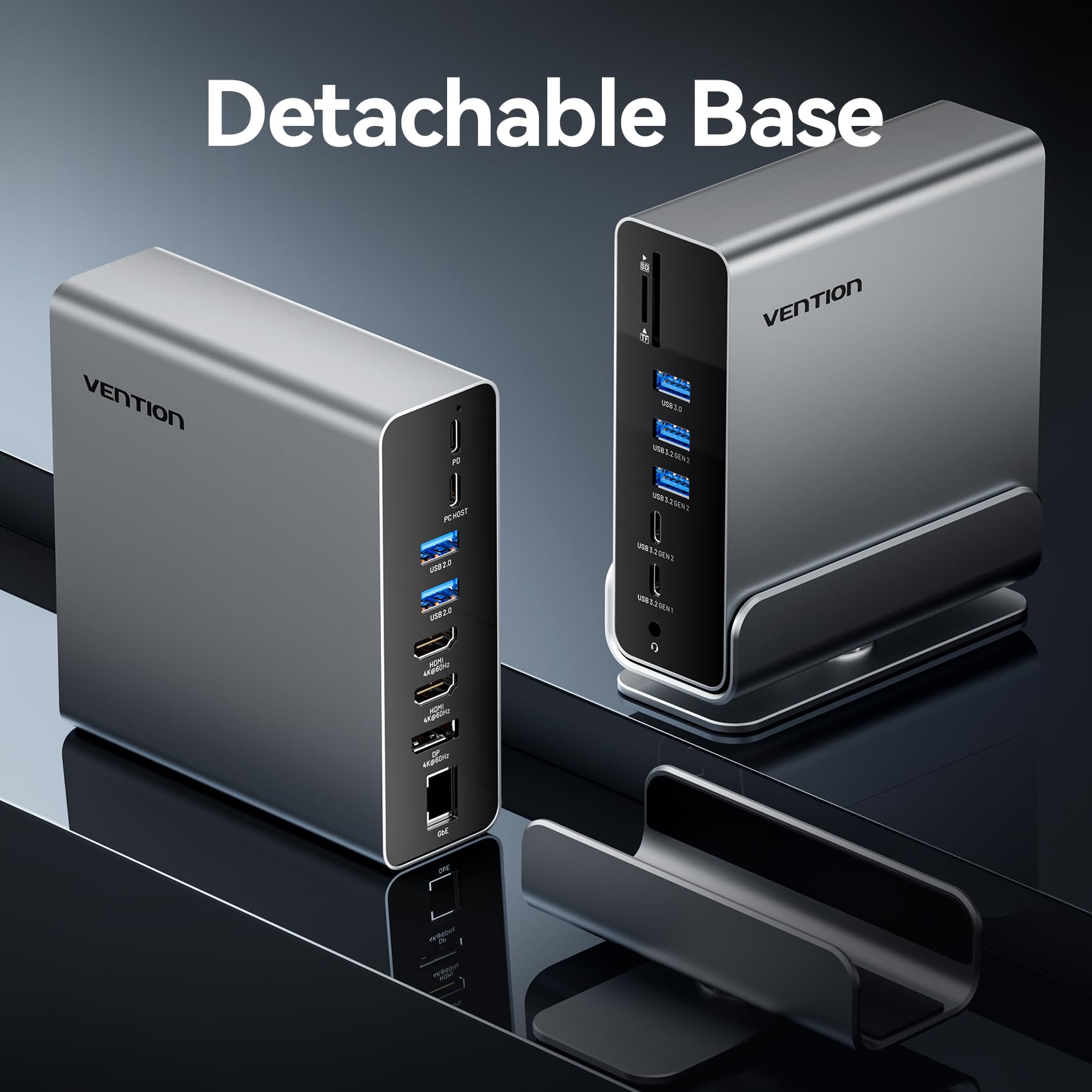 VENTION USB C Docking Station 15 en 1 con Triple Monitor, 2 HDMI 4K@60Hz, DP 4K, USB 10Gbps, RJ45, Audio, SD/TF, Carga PD 100W para Laptop/Mac/Windows, Black