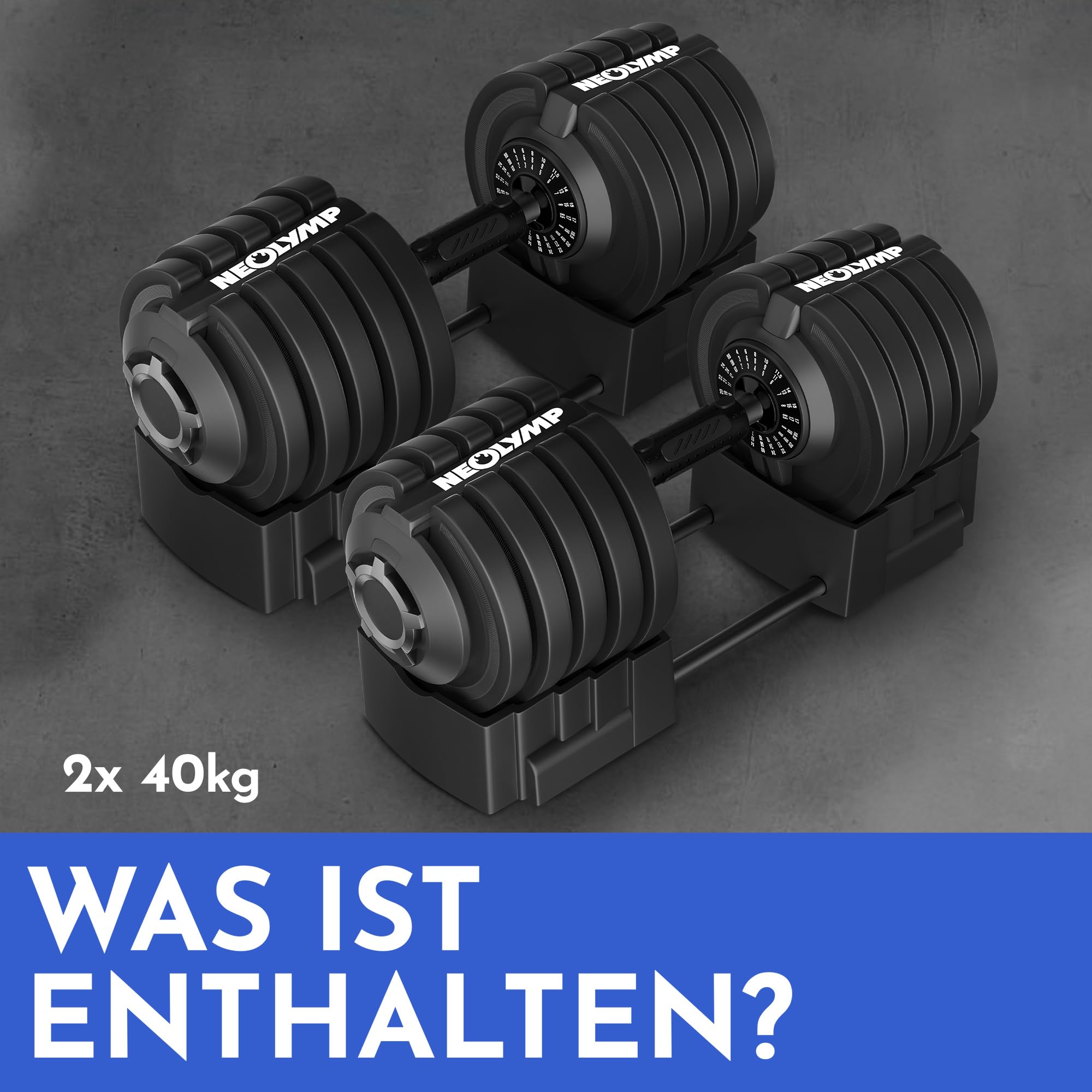 NEOLYMP Kurzhantel verstellbar (2-40 kg mit 16 Gewichtsstufen) platzsparendes Dumbbell Set - Hanteln Set verstellbar für Männer & Frauen - Gewichte Kurzhanteln