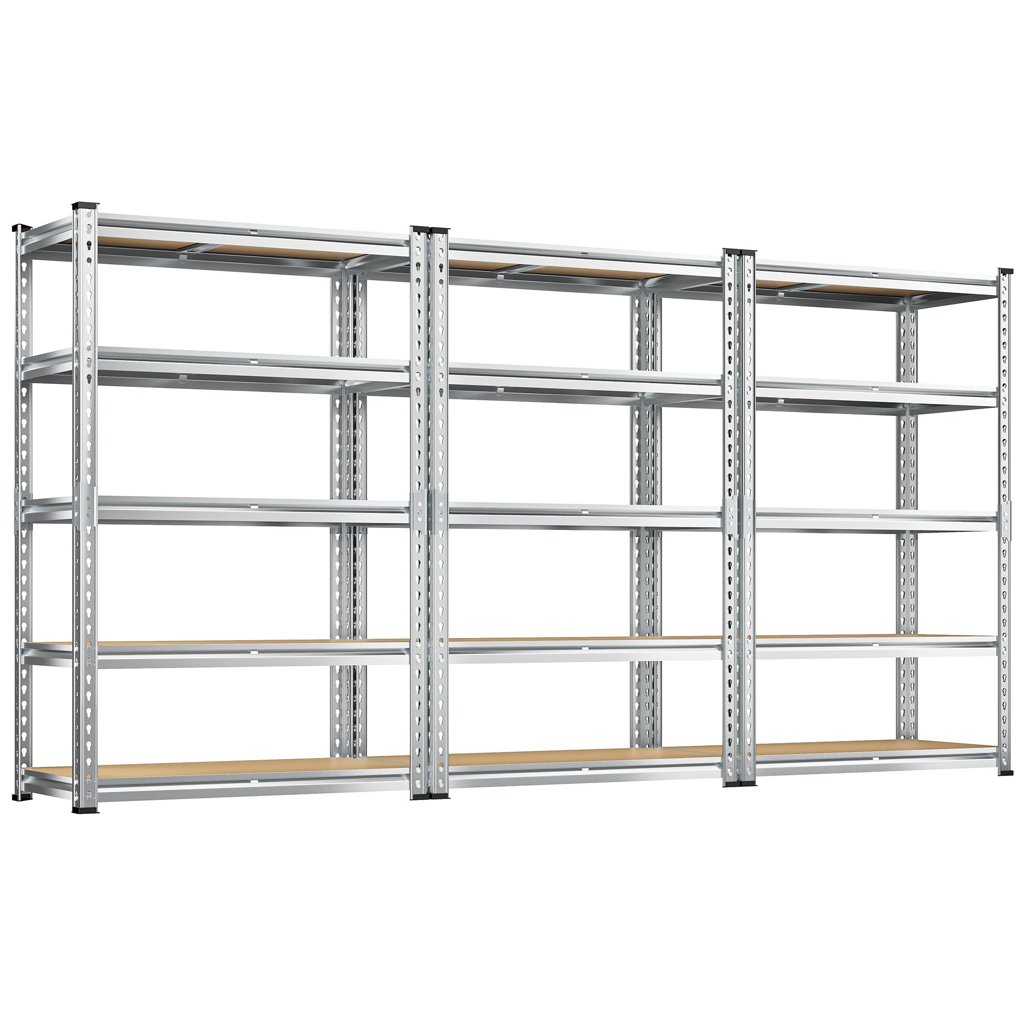 REIBII Garage Shelving, 5 Tier Storage Shelves Load 2400LBS, Adjustable Garage Shelving Heavy Duty, Metal Shelving Unit with Waterproof Columns, 35.5" W x 11.9" D x 72" H, Galvanized, 3 Pack
