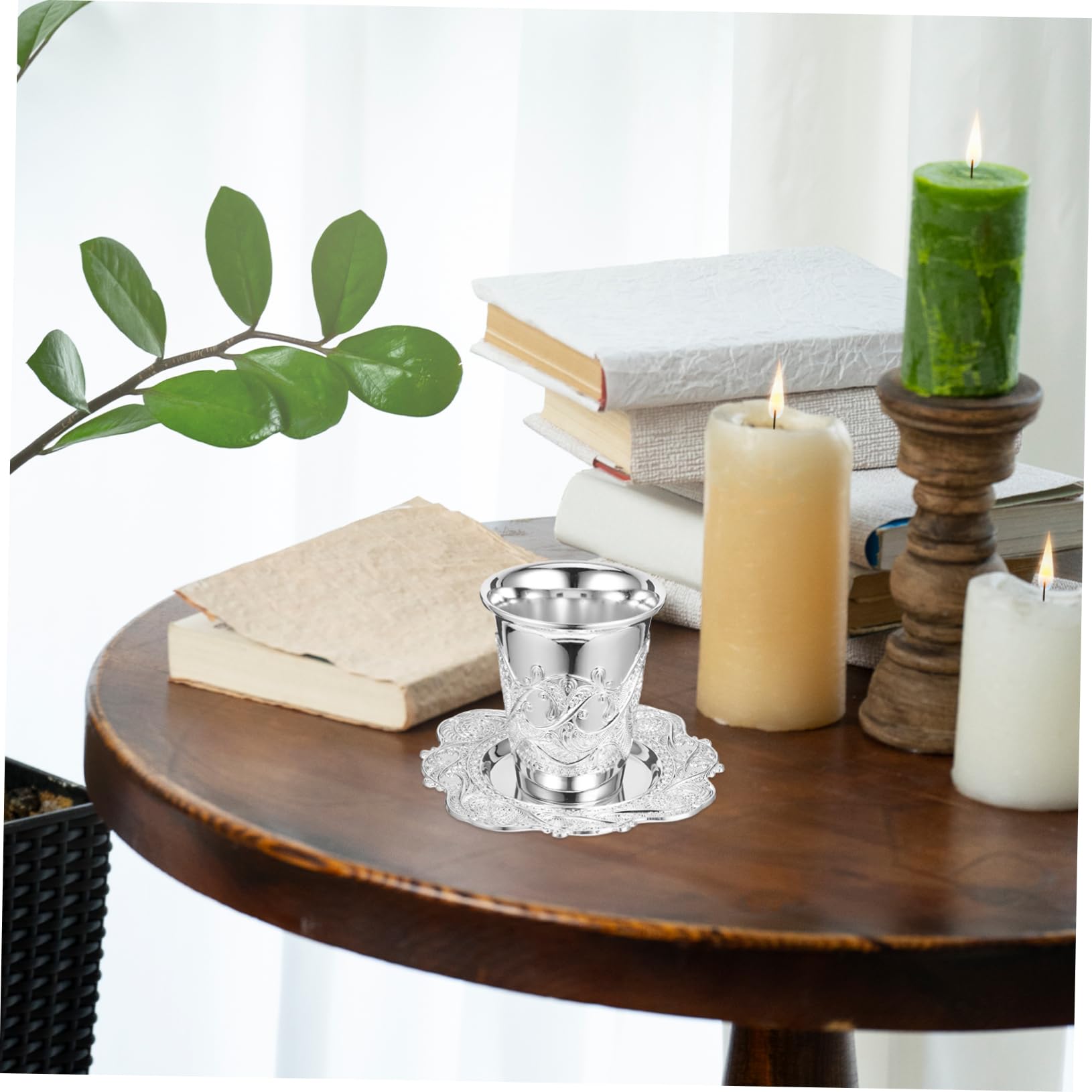 Cabilock 3 Juegos taza copa de vino copa cáliz de kidush grabada vasos de whisky sagrada de escritorio ofreciendo suministros Aleación de zinc Silver