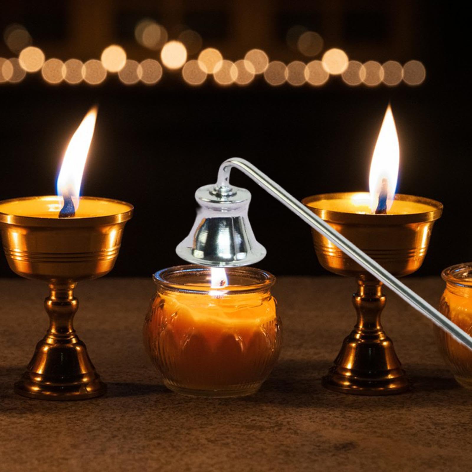 Fenteer 9inch Candle Wick Trimmer with Long Handle Polished Surface Multipurpose Anti Slip Wick Extinguish Cover, Silvery