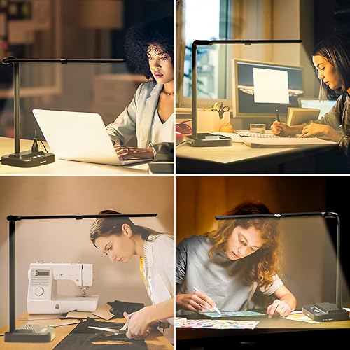 Miniatura 9 de Lámpara de escritorio LED ajustable para oficina en casa  Hub de alimentación integrado con 2 salidas de CA espaciadas amplias, puertos de carga