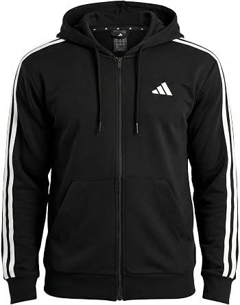 adidas Men's Essential Three Stripes French Terry Fullzip Hoodie Hooded Sweatshirt